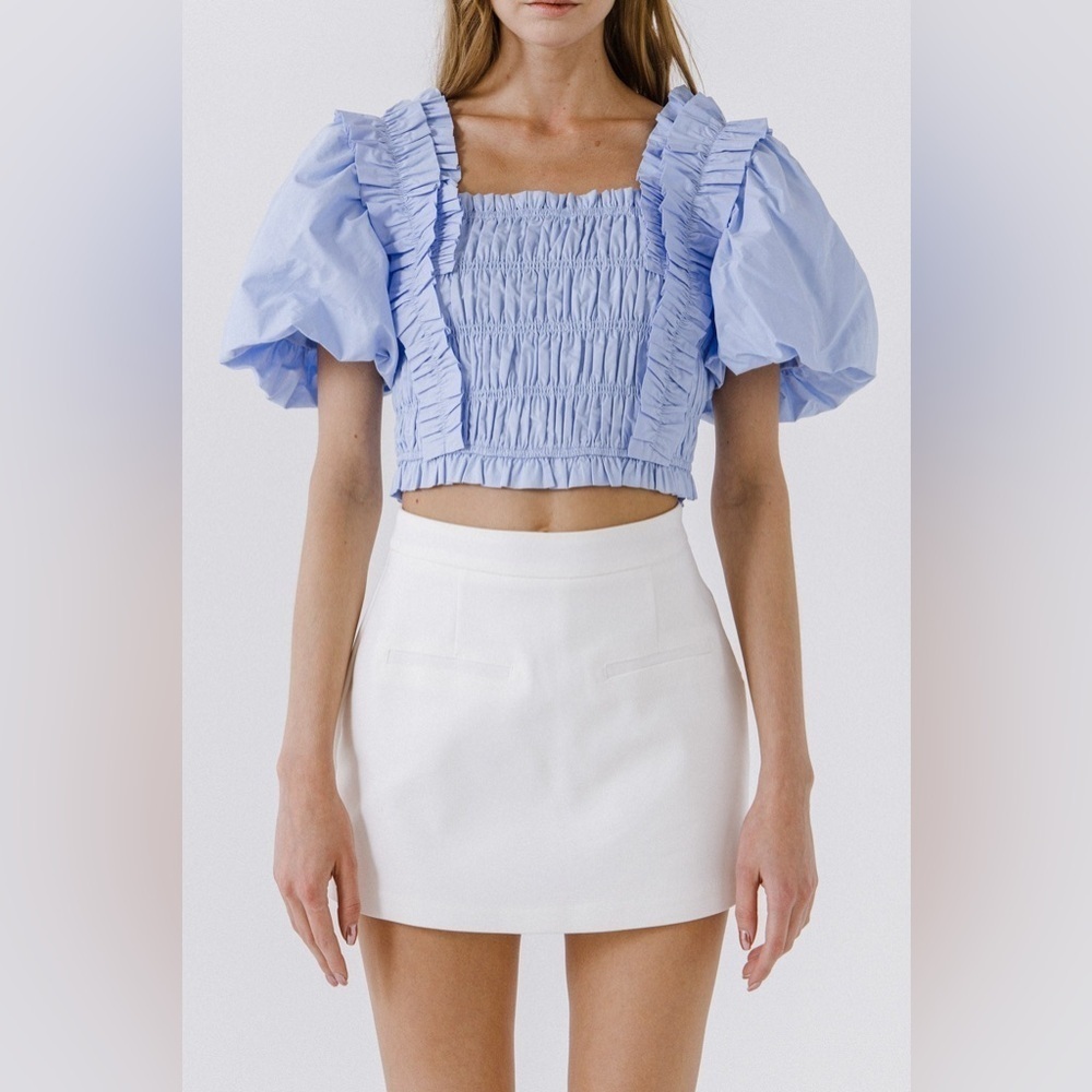 Endless Rose SMOCKED PUFF SLEEVE TOP